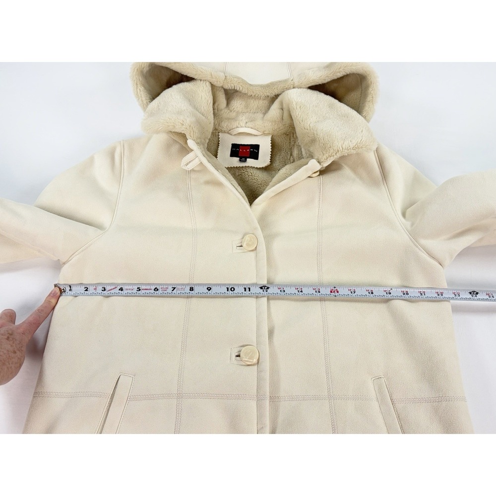 Vintage Gallery Women's Medium Faux Suede Shearling Fur Hooded Coat Cream Jacket - Picture 6 of 9